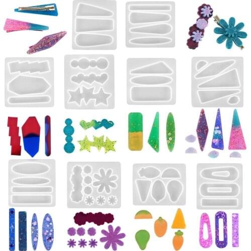 DIY Crystal Epoxy Hair Clip Mold Handmade Head Flower Pendant Earrings Jewelry Silicone Resin Model Wholesale