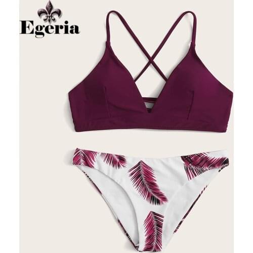 Sexy Bandeau Bikini Set Women Floral Random Print Bikini Set Push-Up Swimsuit Beachwear Padded Swimwear Bathing Suit