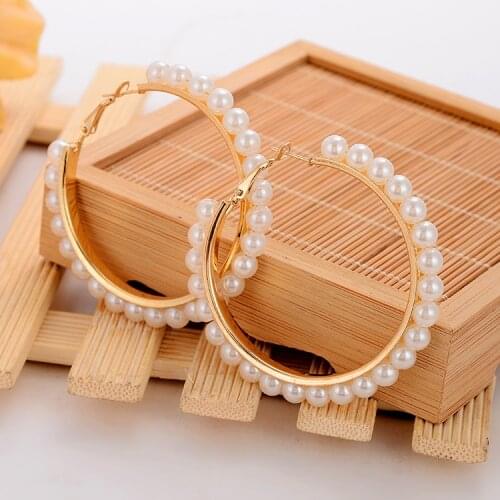 MINHIN Beautiful White Pearl Decoration Hoop Earring For Girl Special Wedding Jewelry Wholesale Accessory For Girl