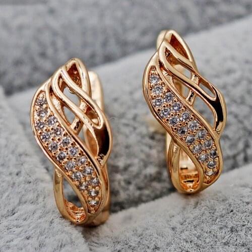 Luxury Copper Hoop Earrings for Women 's Gold Filled Earring With White Zircon Jewelry Accessories Anniversary Engagement