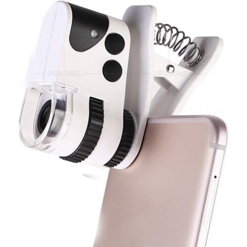45x 21mm Focus LED Illuminated Cellphone Microscope Magnifier Jewelry Appraisal Loupe with Mobile Phone Clip & USB Light Source