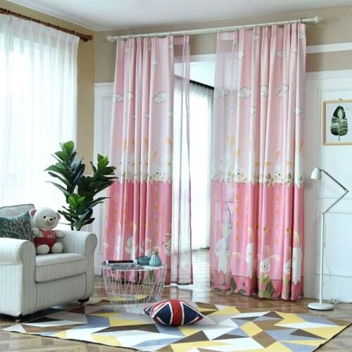 Pink Bunny printing Cartoon Curtains Girl Children Kids Room Tulle Curtains For Windows Bedroom Drapes