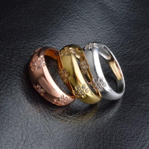 Top Quality 3 Colors Fashion Luxury Jewelry Flower CZ Wedding Engagement Rings For Women Men Promise Ring