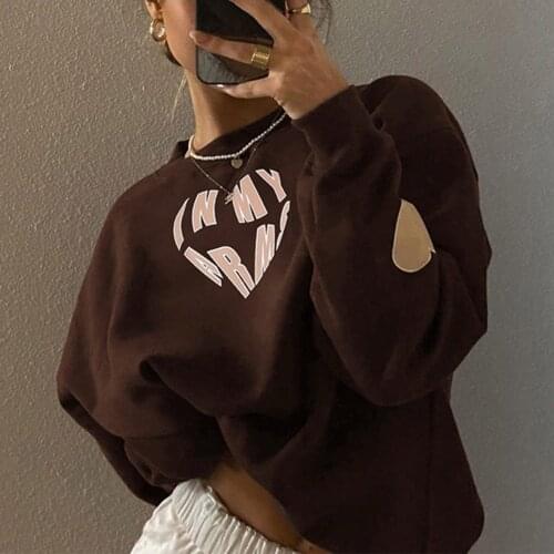 YiYiMiYu Brown Vintage Y2K Pullover Sweatshirts Oversized Korean Fashion Crewneck Long Sleeve Autumn Pullovers Casual Streetwear