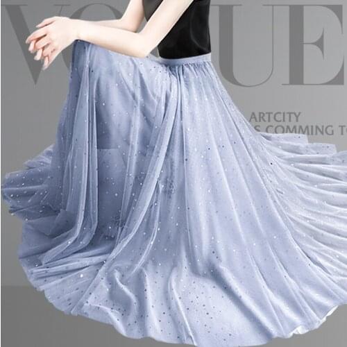 Woman Punk Japanese Tulle Long Skirts Blue Pink Korean Fashon Womens Summer Autumn Long Pleated Mesh Skirt Ladies 2021 New