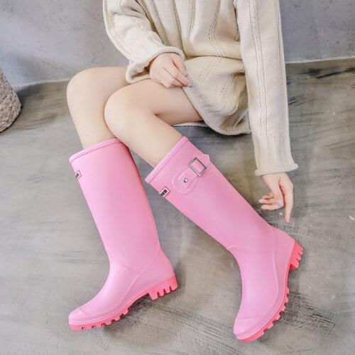 Fashion Rainboots Women Knee-High Water Boots Buckle Long High-grade Waterproof Shoes Womens Rubber PVC Rain Boots Time Limited