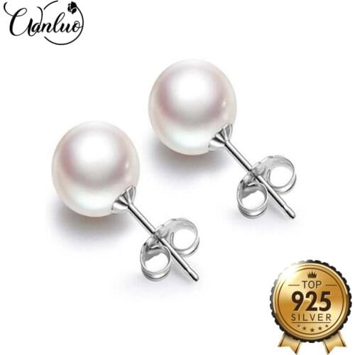 DR High Quality Pinks Pearl Silver 925 Stud Earrings Fine Jewelry 6MM White Shell Pearls S925 Earrings for Women Drop shipping