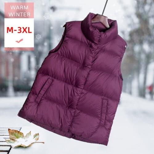 New Women Fashion Short White Duck Down Vest Stand Collar Female Casual Soft Warm Sleeveless Coat Big Size Windproof Waistcoat