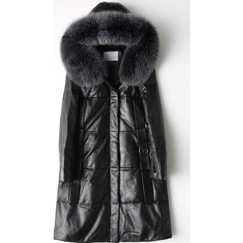 2020 Winter Genuine Leather Jacket Women Fox Fur Colar Sheepskin Coat Ladies Leather Down Coats Korean Long Veste Femme