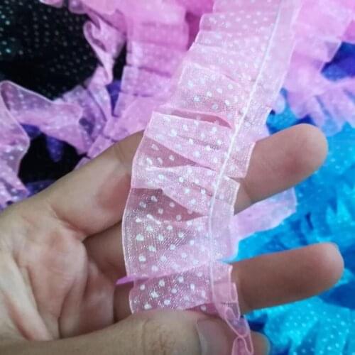 1M Pleated Guipure Green Dot Lace Fabric 3D Lace Trim 2.5cm Laces Collar Doll Sewing Accessories For Dress dentelle encaje JH10