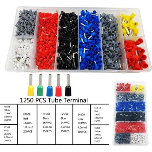 1250pcs Wire Connector Electrical Terminals For Cable,Pre-insulated Sleeve Crimping Tube Terminal Splice Electricos Terminales