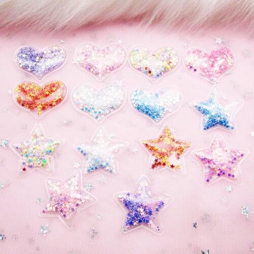 20PCS Glitter Star Transparent Filling Sequin Appliques Quicksand Jewelry Accessor Sewing Patches DIY Headwear Hair Clips Decor