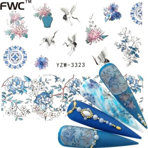 ZKO 2021 New Arrival 1 PC Nail Art Flower Blue Colors Rose Water Design Tattoos Nail Sticker Decals for Beauty Manicure Tools