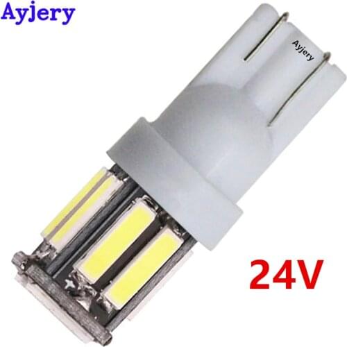 24V !! High Power !! 100PCS T10 7014 10 SMD W5W 10 Led White Width Clearance Light License Plate Lamp Instrument Car Led Light