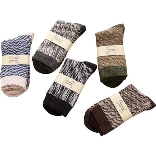 5 Pairs/Pack Mix Color Winter Warm Men Wool Thicken Corrugated National Style Striped Socks