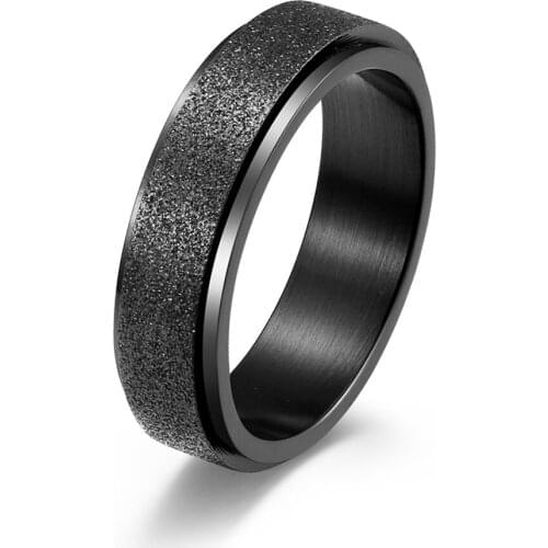 6mm Fashion Stainless Steel Lucky Worry Spinner Ring for Women Men Band Sand Blasted Finished Jewelry, Black/Gold