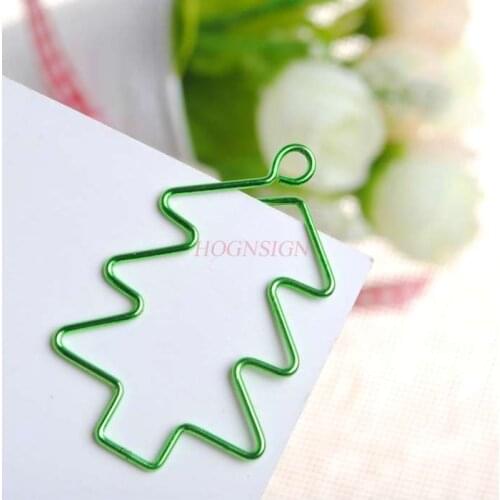 6pcs Bright Green Christmas Tree Paper Clip Bookmark Color Paper Clip Metal Paper Clip
