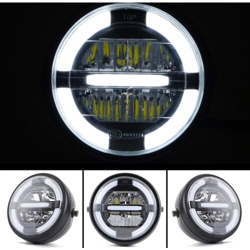 7" Inch Motorcycle LED Headlight Hi/Lo Beam Assemblies Lamp Projector For Harley Bobber Honda Yamaha Kawasaki Cafe Racer