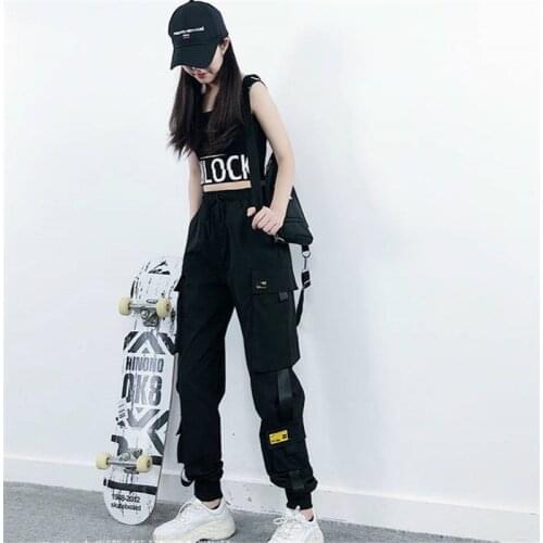 Black Cargo Pants Women Sweatpants 2019 Hip Hop Joggers Elastic High Waist Female Trousers Streetwear Harem Pants