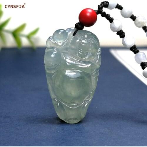 CYNSFJA Real Rare Certified Natural A Grade Burmese Jadeite Amulets Buddha Jade Pendant Ice Green Artwork Hand Carved Best Gifts