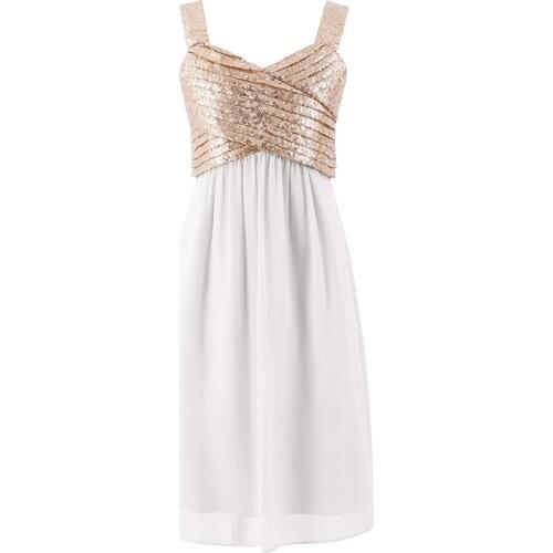 Kids Girls Rose Gold Chiffon Dress Shiny Sequin Sweetheart Princess Dress for Teens Formal Wedding Birthday Party Prom Costume