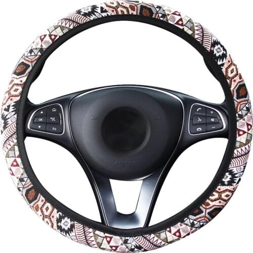 Ethnic Flax Car Steering Wheel Cover Wrap For 37-39 CM 14.5"-15" Anti-slip No Inner Ring M Size Braid On Steering-wheel Non-Slip