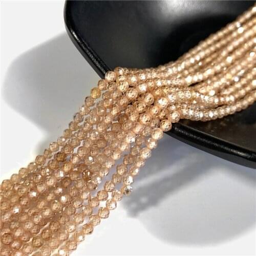 2mm 3mm 4mm Faceted Champagne Zircon Natural Round Gemstones Loose Beads For Jewelry Making DIY Necklace Bracelet Earring Rings