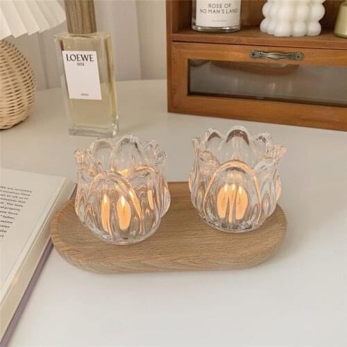 Ins Nordic Flower Glass Candle Holder Home Decoration Wedding Centerpieces Candlestick Table Desktop Crystal Candelabra