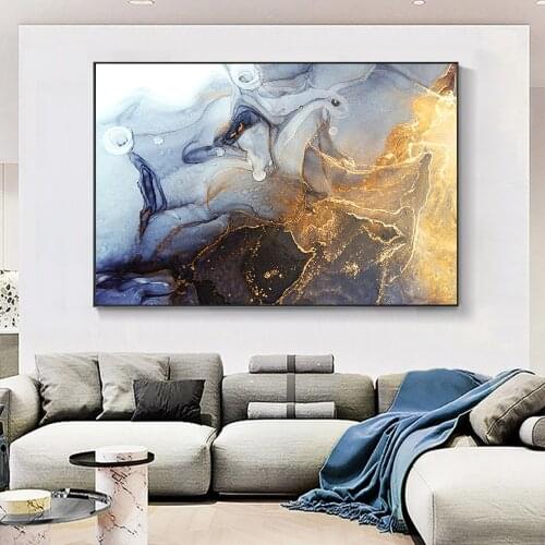 Canvas Paintings Abstract Gray Golden Clouds Posters and Prints Art Wall Picture For Living Room Home Wall Decor
