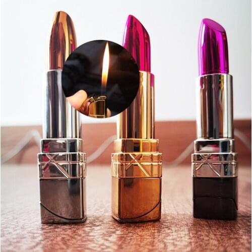 Creative fashionable Classic Ladies Lipstick Model Butane GAS inflatable flame metal lighter Funny Smoking Accessories Gift