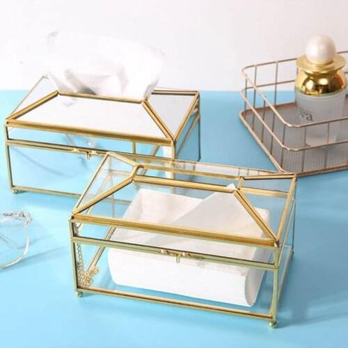 Elegant Gold plated Paper Holders Paper Storage Kitchen Decoration Glass or Mirror Design Rectangular Napkin Holders