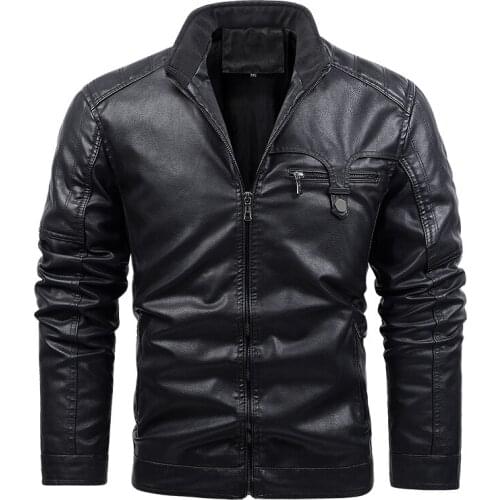 New Mens Leather Jacket Autumn Stand Collar Motorcycle Leather Jacket Male Vintage Black Biker Coat High Quality PU Outwear 6XL