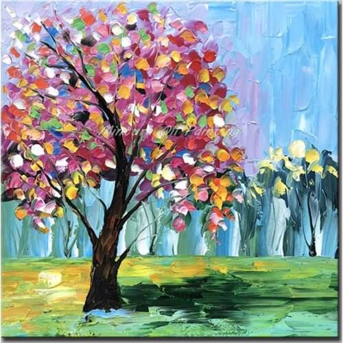 Mintura Oil Paintings Art Hand Painted Acrylic Canvas Colorful Trees Paintings for Lving Room Wall Morden Poster Art No Framed
