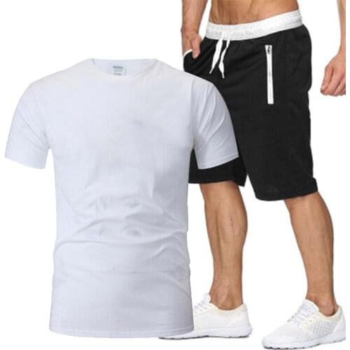 New mens sportswear 2021 summer two piece mens Short Sleeve T-Shirt Top and Shorts Set mens sportswear fitness running suit