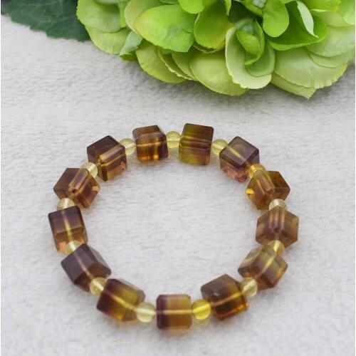 AAAAA 10mm Genuine Natural Colorful Fluorite Square Bracelet Beads Bracelet 8" free delivery