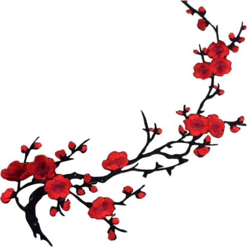 New Arrival 1pc Red Rose Lovely Floral Embroidered Plum Blossom Flower Iron on Patch- Sew on Applique Motif Craft Patch on Cloth
