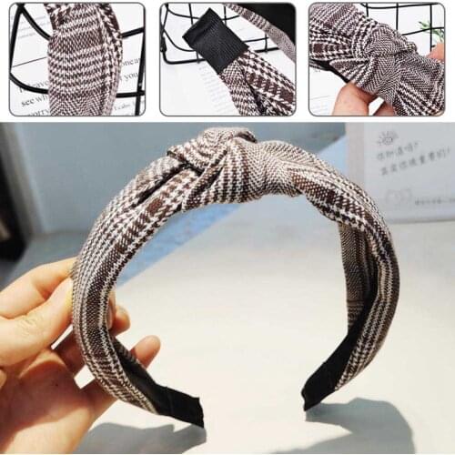 Lady Hair Hoop Cross Knotted Turban Headband Printed Plaid Elastic Hairband Hair Accessories for Girls Head Hoop Hair Band