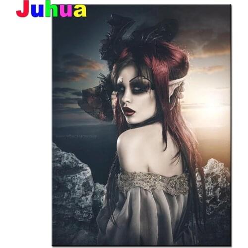 Full Square Diamond Painting Woman Gothic Embroidery Diamond Cross Stitch Darkness with Lady Home Decoration New Gift