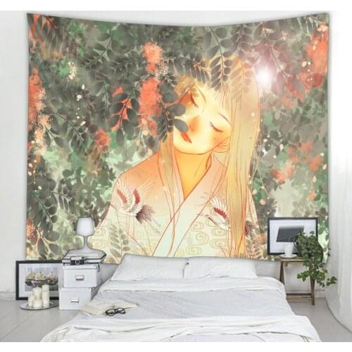 Simple and fresh character plant flower and bird tapestry Nordic style wall hanging hippie bohemian home dormitory decoration