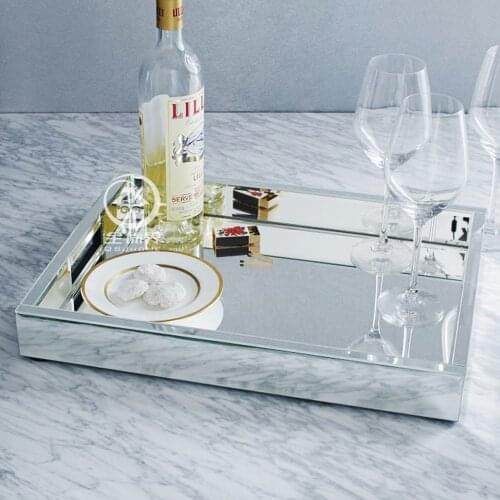 Rectangle glass mirrored tray modern table makeup tray mirror wine storage serving tray wedding decor organizer D-F0020