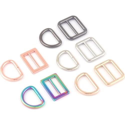 20mm Rainbow Adjuster Slide Lanyard Buckles,Metal D Ring Purse Strap Buckle Dog Collar Handbag Leather Webbing Hardware Supplies