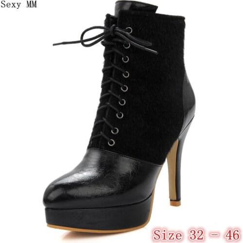 Spring Autumn High Heels Women Ankle Boots Platform Woman Short Boots High Heel Shoes Small Plus Size 32 33-40 41 42 43 44 45 46