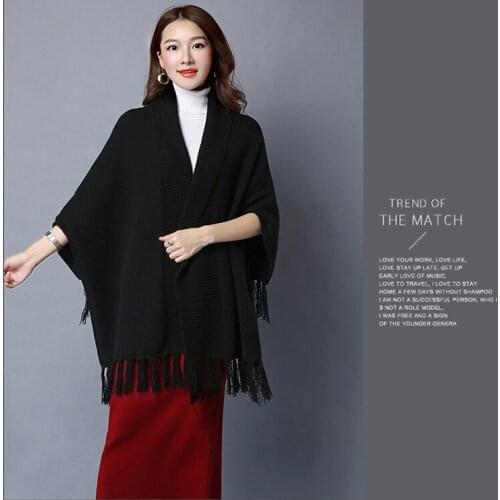 SC82 2018 Oversize Knitted Scarf Winter Luxury Black Poncho Women Solid Designer Female Wrap Cardigan Vintage Shawl