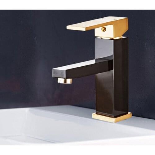 Gold color handle basin faucet cold and hot water bathroom faucet fashion black style taps mixer