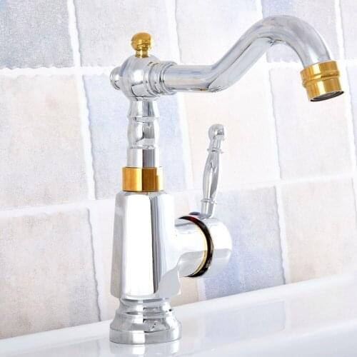 Deck Mounted Polished Silver & Gold finish bathroom Faucet basin mixer tap Hot and cold water tap zsf802