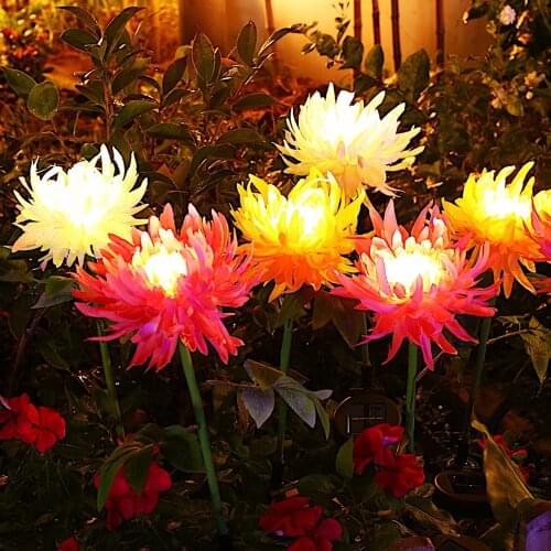 Solar Garden Lights Chrysanthemum Flower Shaped Solar Powered Landscape Lamp Outdoor Waterproof Backyard Walkway LED Stake Light