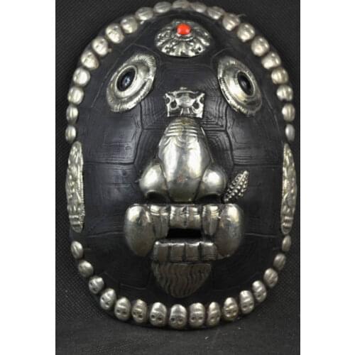 Old Miao Silver & Tortoise Shell Inlay Beads Delicate Rare Special Dance Mask
