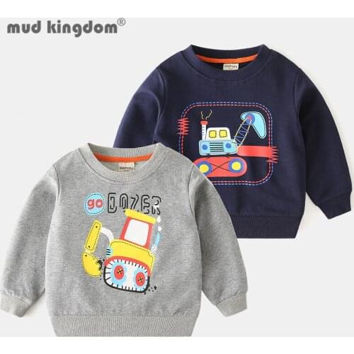 Mudkingdom Boys Print Sweatshirts Excavator Letter Pullover Long Sleeve Sports Tops for Little Boy Fashion Casual Kids Clothes
