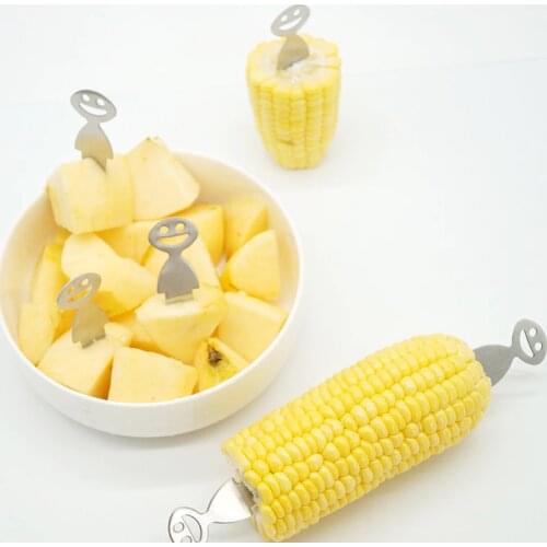 12Pcs Stainless Steel Corn Fruit Fork Cartoon Children Snack Cake Dessert Pick Toothpick Bento Lunches Party Decoration