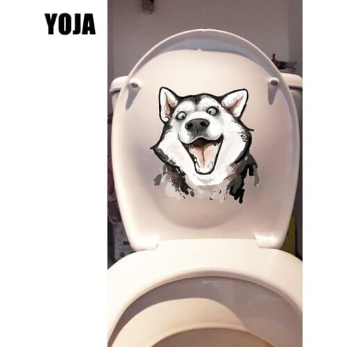 YOJA 17.9*19.1CM Watercolor Husky Cartoon Dog Toiltte Decor Toilet Seat Sticker Wall Decals T1-0271